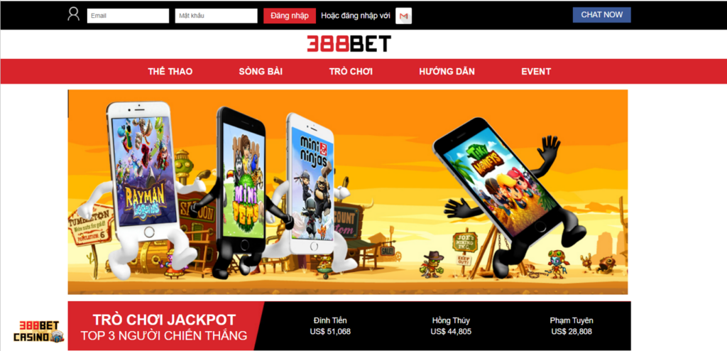 Giao diện nhà cái 388Bet đẹp mắt sang trọng