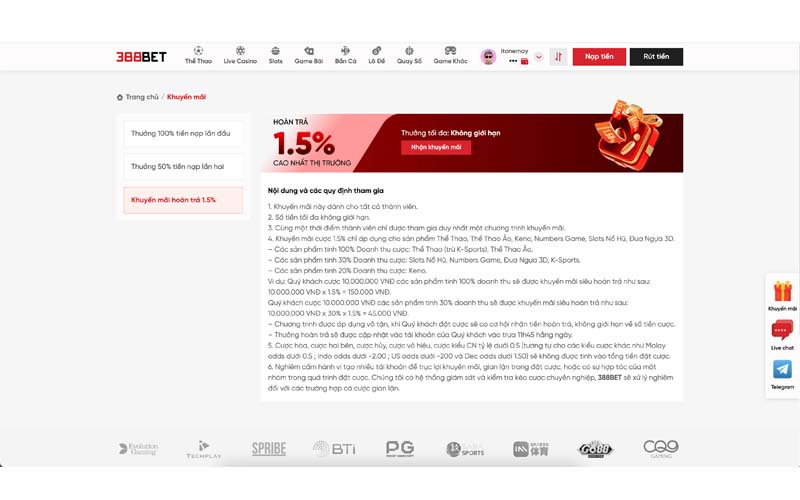hoàn tiền 388bet