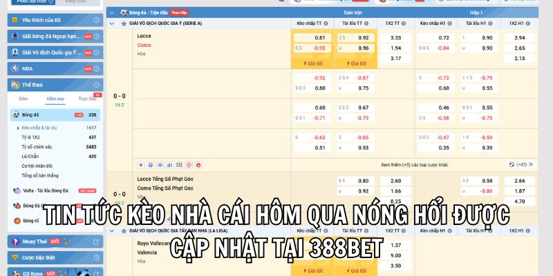 Tin tức kèo nhà cái hôm qua nóng hổi được cập nhật tại 388bet